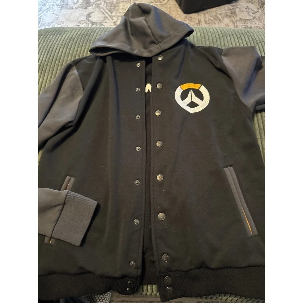Blizzard Overwatch‎ Jacket Mens Medium Black Gray Hooded Button Up Gamer Hoodie